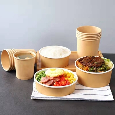 La cuvette jetable de tasse de soupe à papier d'emballage avec le couvercle de papier emportent le déjeuner emballant la boîte à emporter